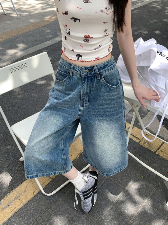 Damen Weite Denim-Culotte-Shorts mit hohem Bund und lässigem Design R&B