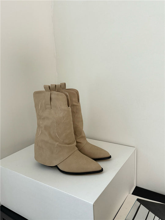 Damen Cowboy-Stiefel mit gerafftem Schaft und filigranen Nähten R&B