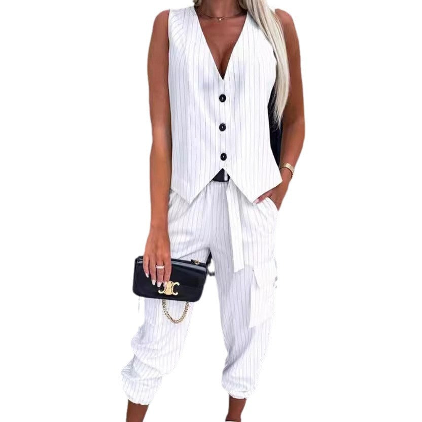 Damen elegantes Anzug-Set mit gestreiftem Design und lässigem Schnitt R&B