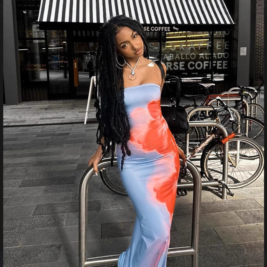 Damen Figurbetontes Langarmkleid mit modernem Farbverlauf und schmalem Schnitt R&B
