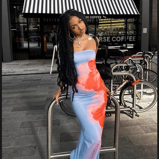 Damen Figurbetontes Langarmkleid mit modernem Farbverlauf und schmalem Schnitt R&B