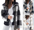 Damen Teddyjacke mit großflächigem Karomuster und hohem Kragen