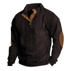 Herren nan gerippter Baumwollmix-Pullover mit Stehkragen, Knopfleiste und Lederoptik-Ellenbogenpatches R&B