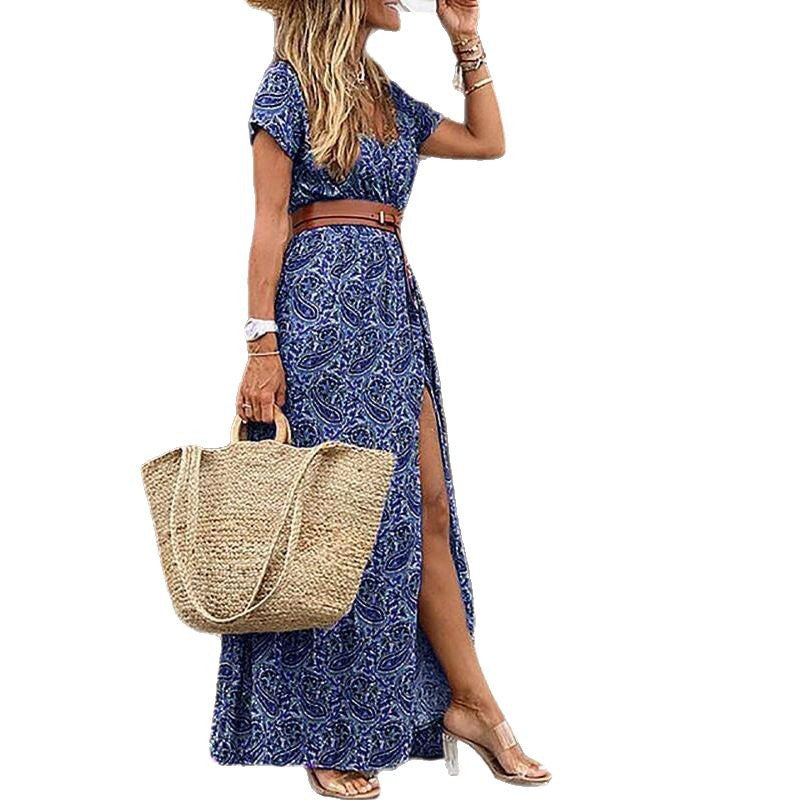 Damen Maxikleid mit floralem Paisleymuster und seitlichem Schlitz R&B