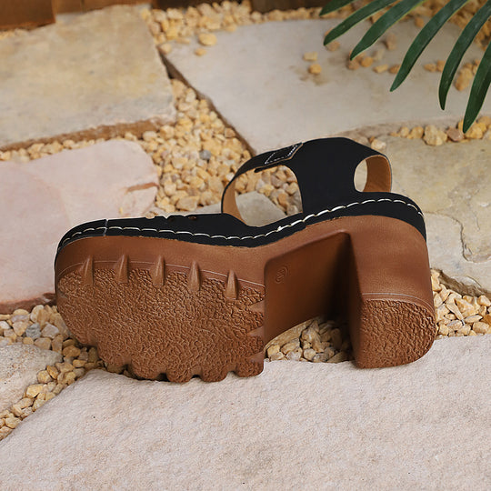 Damen Hochflorige Blockabsatzsandalen mit verspieltem Schnitt R&B