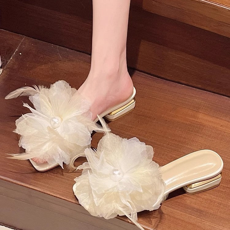 Damen elegante Mules mit floralen Applikationen R&B