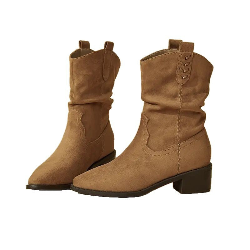 Damen modische Stiefeletten mit eleganter Faltenoptik und rustikalem Design R&B
