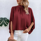 Damen Chiffon-Tunika mit Stehkragen und weit geschnittenen Ärmeln R&B