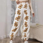Damen kuschelige Fleece-Hose mit Leopardenmuster