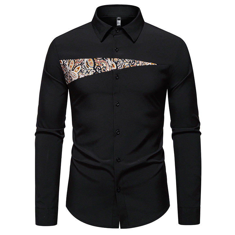 Herren modisches Langarmhemd mit Paisleymuster-Details R&B