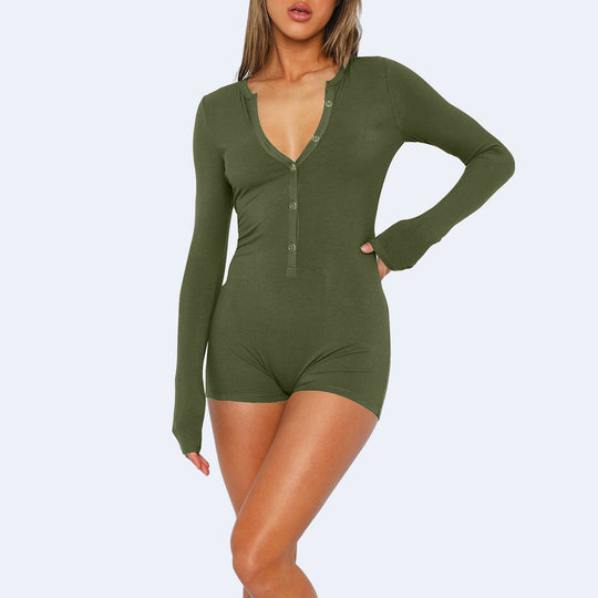 Damen Langarmbody mit Knopfleiste R&B