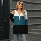 Damen Lässiger Pullover mit hohem Kragen und kontrastierenden Streifen R&B