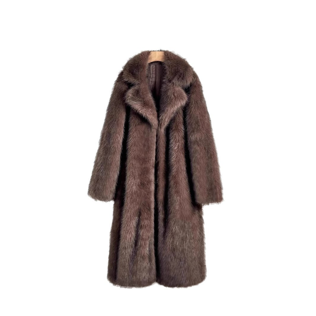 Damen Luxus Kunstfell Mantel R&B