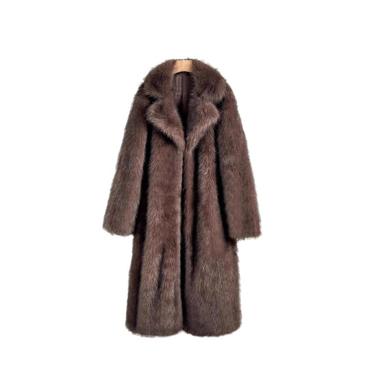 Damen Luxus Kunstfell Mantel R&B
