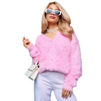 Damen gemütlicher Strickcardigan mit weichem Flauschmaterial und modischem Knopfdetail R&B