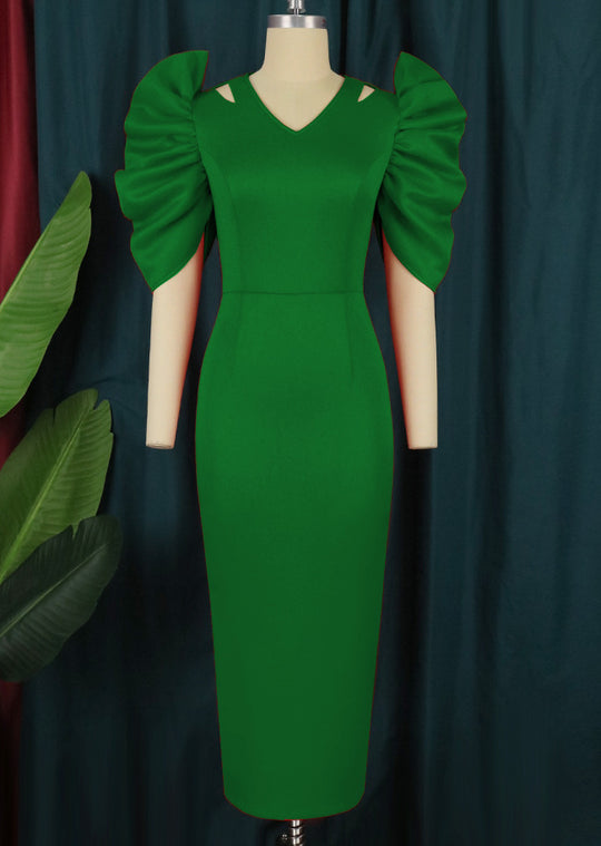 Damen Elegantes Midi-Kleid mit voluminösen Puffärmeln R&B