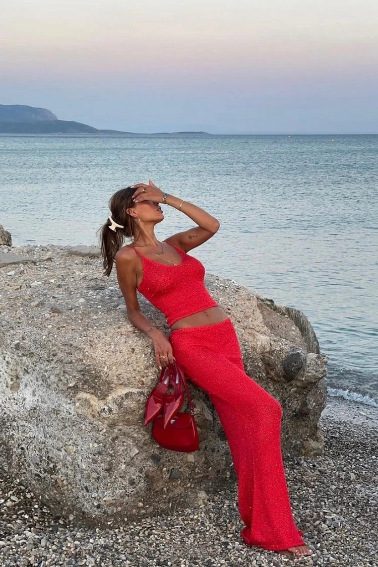 Damen Strick-Top und Maxi-Rock Set R&B