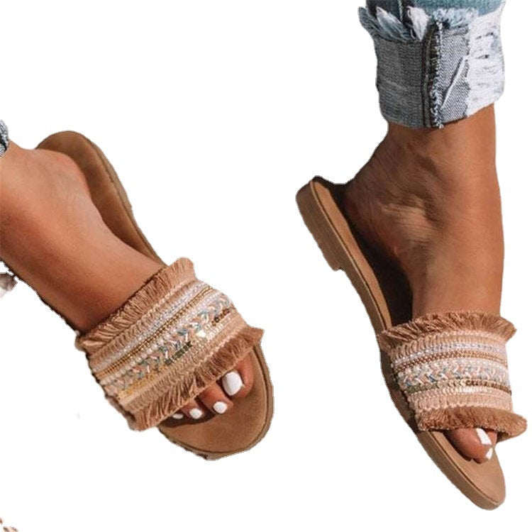 Damen Freizeit-Sandalen mit fransigen Riemen und modischen Stickereien R&B