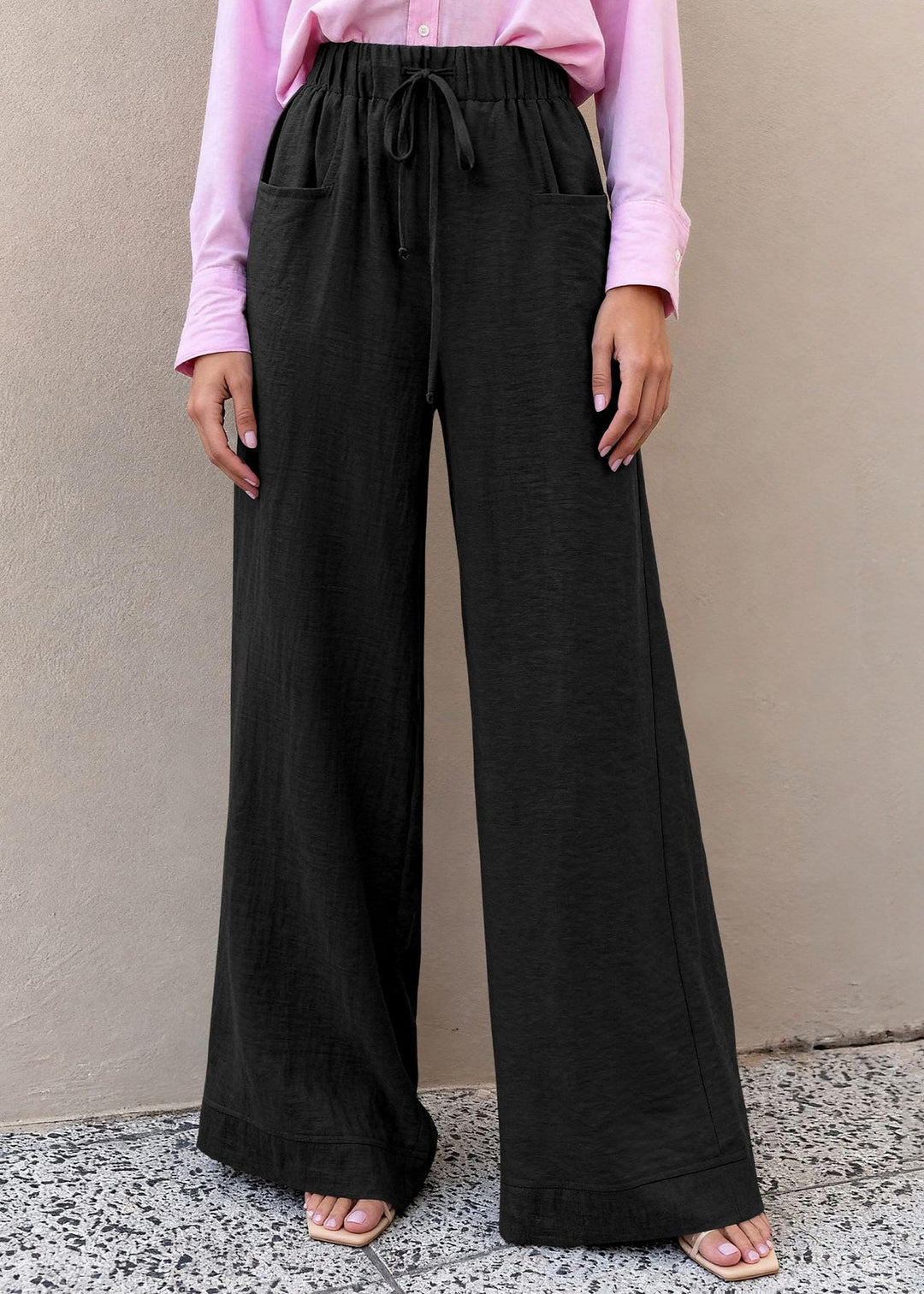 Damen Weit geschnittene Sommerhose mit elastischem Bund und frontalen Taschen R&B
