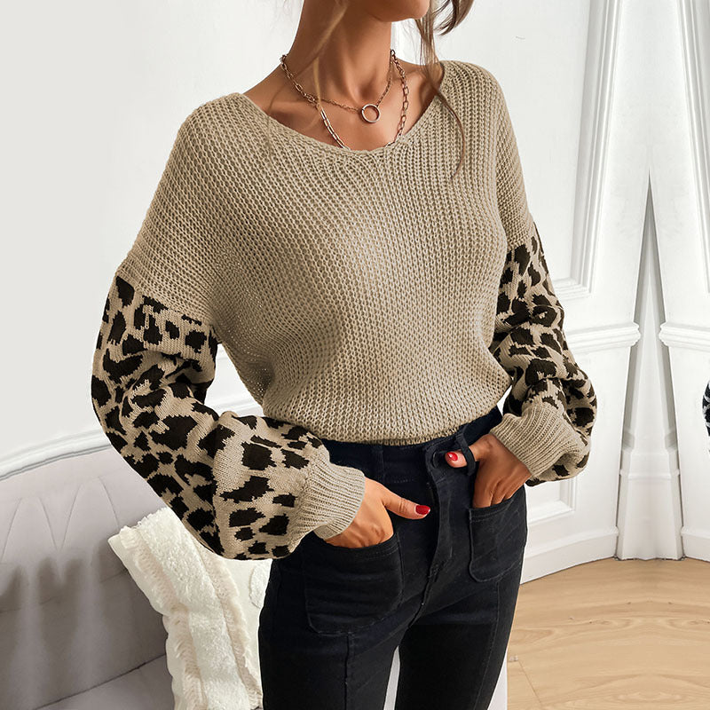Damen casual Pullover mit modischem Leopardenmuster und lockerer Passform R&B
