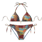 Damen Triangel-Bikini mit auffälligem Muster und verstellbaren Schnürungen R&B