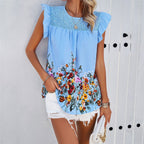 Damen Bluse mit floralen Akzenten und Rüschendetails R&B