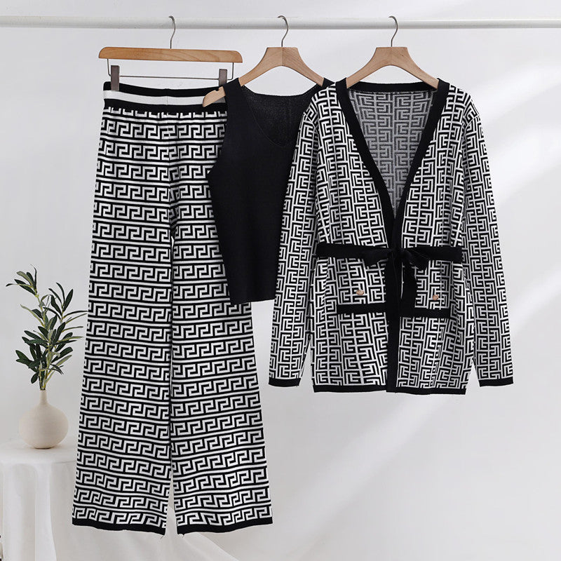 Damen modisches und luxuriöses Loungewear-Set mit elegantem Muster und praktischen Taschen R&B