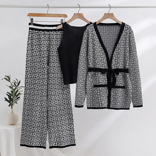 Damen modisches und luxuriöses Loungewear-Set mit elegantem Muster und praktischen Taschen R&B