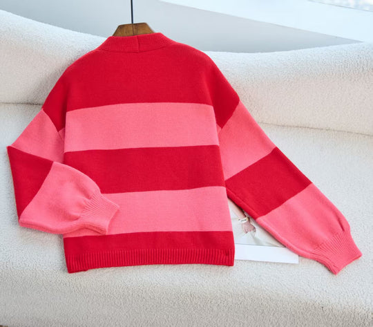 Damen Modischer Strickcardigan mit breiten Streifen und lässigem Schnitt R&B