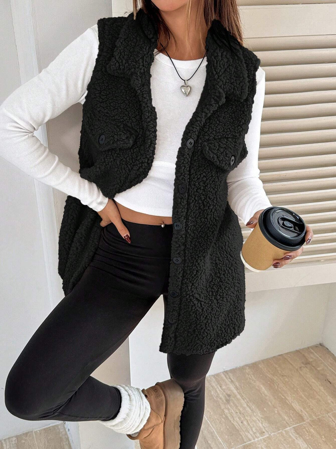 Damen Teddy-Weste mit Taschen R&B