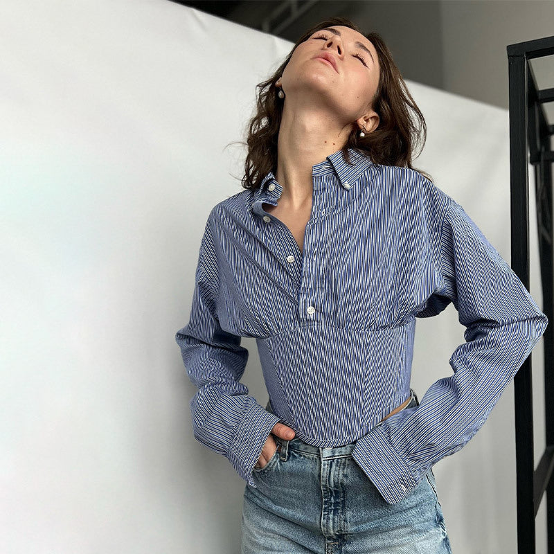 Damen Hemdbluse mit innovativem Schnitt und strukturierten Ärmeln R&B