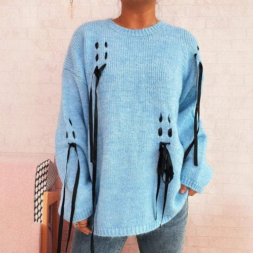 Damen modischer Oversize-Pullover mit einzigartigen Schnürdetails R&B