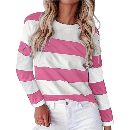 Damen lässiges gestreiftes Langarmshirt R&B