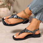 Damen Zehenstegsandalen mit schickem Schlangenmuster und rutschfester Sohle R&B