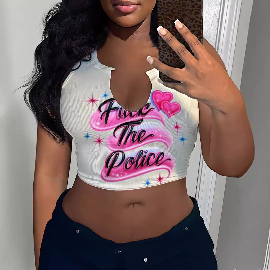 Damen Crop-Top mit auffälligem Schriftzug und lockerer Passform R&B
