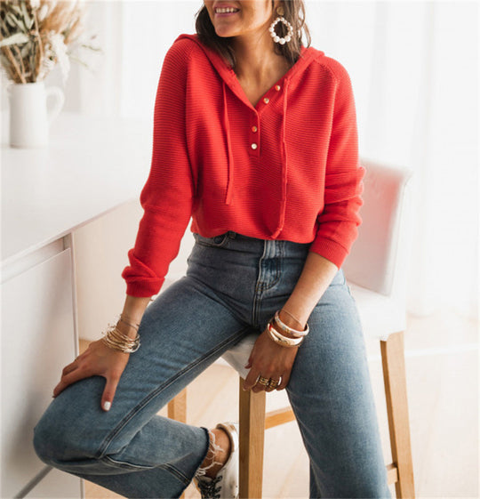 Damen Kurzarm Hoodie mit modernen Knopfdetails und elastischen Saum R&B