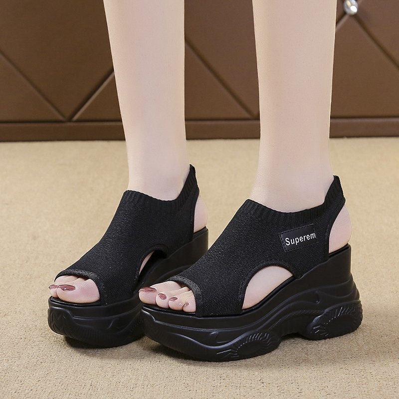 Damen nan Plateau-Sandalen mit elastischem Strickschaft und sportlicher Profilsohle R&B