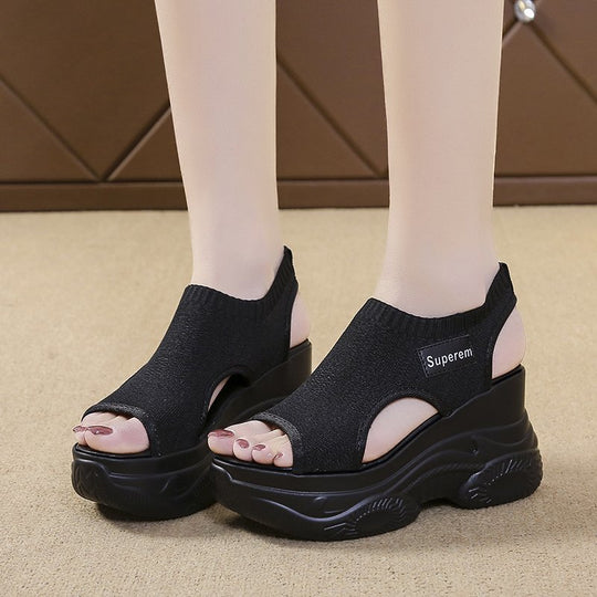 Damen nan Plateau-Sandalen mit elastischem Strickschaft und sportlicher Profilsohle R&B