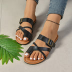 Damen geflochtene Sandalen mit verstellbarem Schnallenriemen R&B