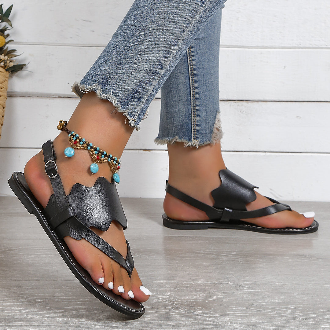 Damen Zehentrenner-Sandalen mit elegantem Wellenmuster und verstellbarem Riemen R&B