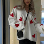 Damen Pullover mit Herzmotiven R&B