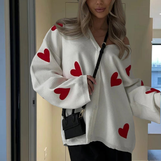 Damen Pullover mit Herzmotiven R&B