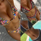 Damen Triangel-Bikini mit elegantem Pünktchenmuster und kontrastierenden Details R&B