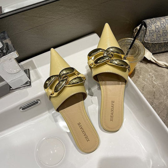 Damen elegante spitze Mules mit goldenen Details R&B