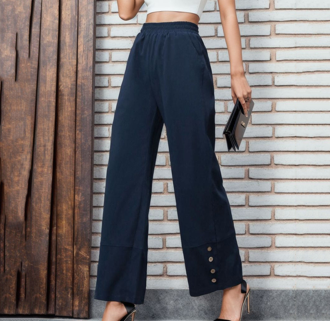 Damen Weite Leisure-Hose mit dekorativen Druckknöpfen R&B