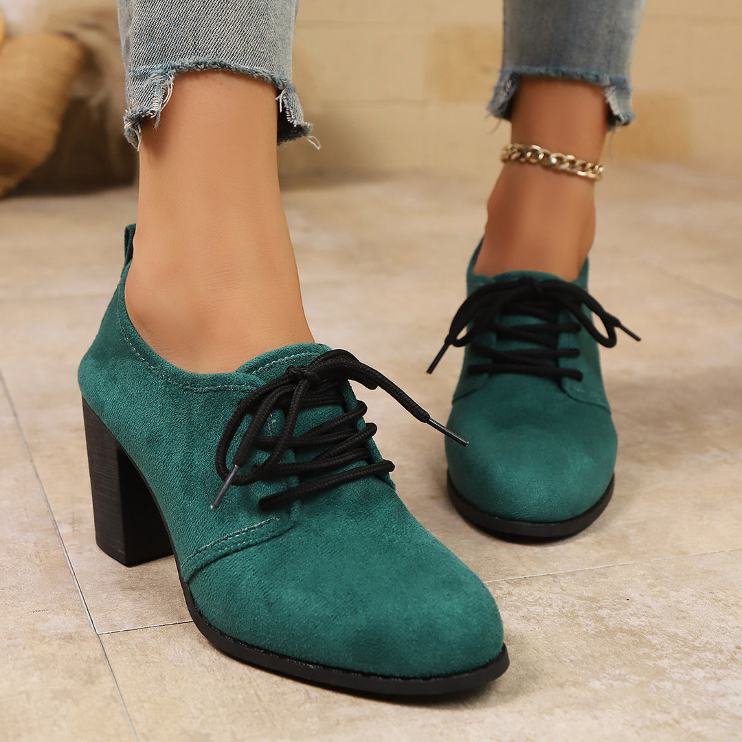 Damen elegante Plateau-Schnürschuhe mit modischem Blockabsatz und komfortablem Fußbett R&B