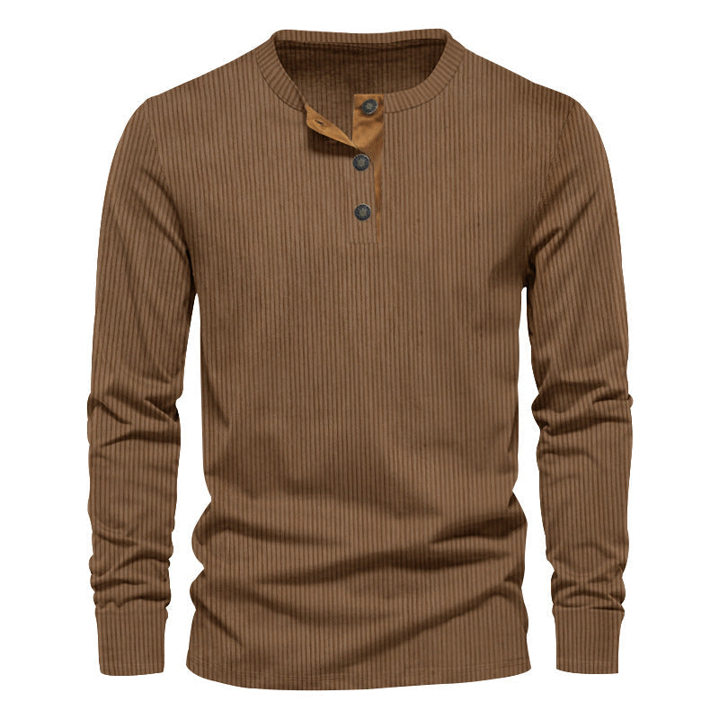 Herren Langarm-Henley-Shirt mit strukturierter Oberfläche und dekorativer Knopfleiste R&B