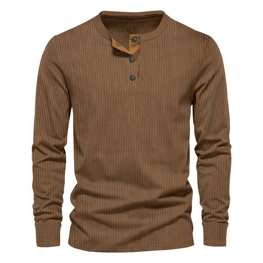 Herren nan geripptes Thermo-Henley mit Kontrast-Knopfleiste und Rippbündchen R&B