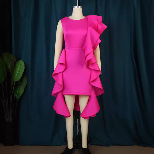 Damen Kleid mit asymmetrischem Rüschendesign R&B