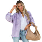 Damen Lässige Denim-Übergangsjacke im Vintage-Stil mit fransigen Details R&B